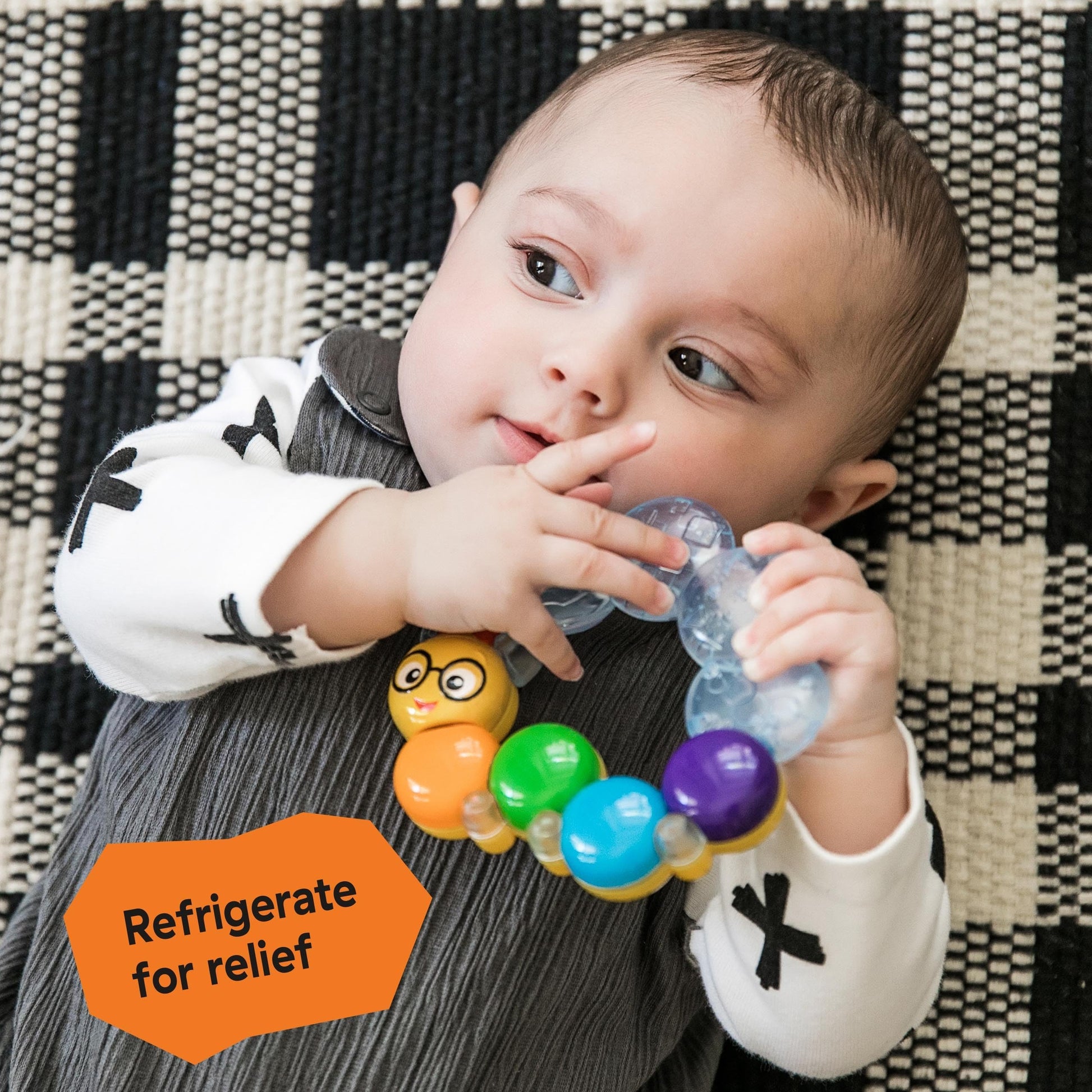 Baby Einstein, Teether-Pillar, Beißring der kühlt und beruhigt, einfach zu greifen, mit strukturierter Oberfläche - Meloni2