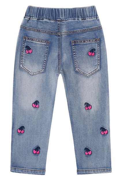 KIDSCOOL SPACE Girls Jeans Split Hem with RAL Edges Elastic Waist in High Elastic Wide Leg Denim Pants
