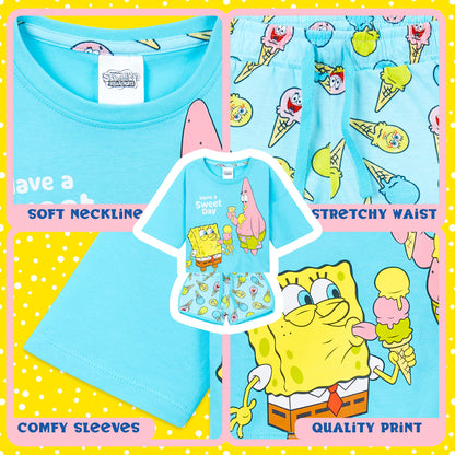SPONGEBOB SQUAREPANTS Pyjama Kinder Teenager Weiche Mädchen Schlafanzug Kurz Sommer Lounge Set Geschenk für Mädchen