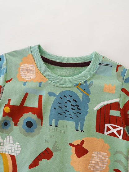 EULLA Children's Boys' Pullover Sweatshirt Long Sleeve Cotton Dinosaur Excavator Tractor Planets Winter Tops 1-7 Years 92 98 104 110 116 122
