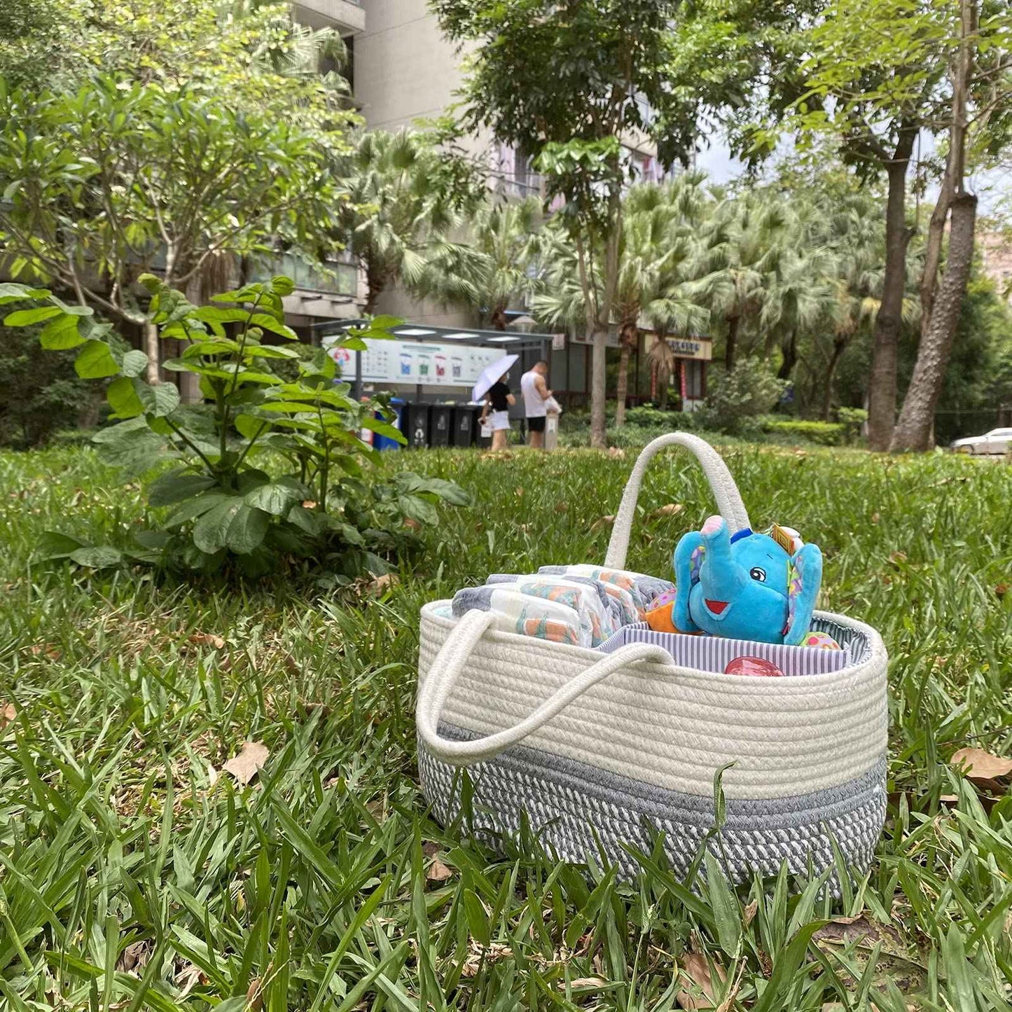 Baby Nappy Caddy Organiser, Multifunctional Storage Box for Nappies, with Interchangeable Compartments, 100% Cotton Linen, Portable Storage Basket for Nappies, Baby Shower Gift