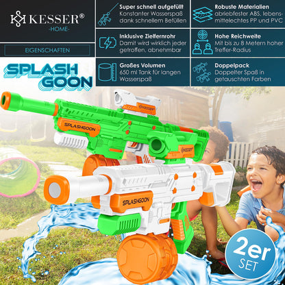 KESSER® Set mit 2 Wasserpistolen, Spritzpistolen mit Zielfernrohr, sehr große Reichweite 16 m, Kapazität 650 ml, Outdoor-Spielzeug für Kinder und Erwachsene, Weiß/Grün
