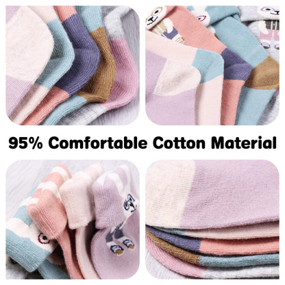 L&K-II 10/12 Paar Kinder Mädchen Socken mit niedlichen Herzmustern Kids Füßlinge Sneakersocken bunt 2825