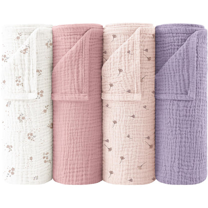 Bearmoss Moltontücher Baby 100% Baumwolle Weiche Spucktücher Baby,Atmungsaktiv und Extrem Saugfähig Musselin Tuch für Saugstark Mulltücher 4er 60x60cm (Brauner Druck)
