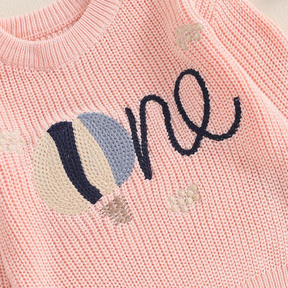 L&ieserram Baby Mädchen Jungen 1. Geburtstag Gestrickt Pullover Jumper Langarm Strickpullover Pulli Kleinkinder Kleidung Outfit Knitted Sweater 1 Jahr