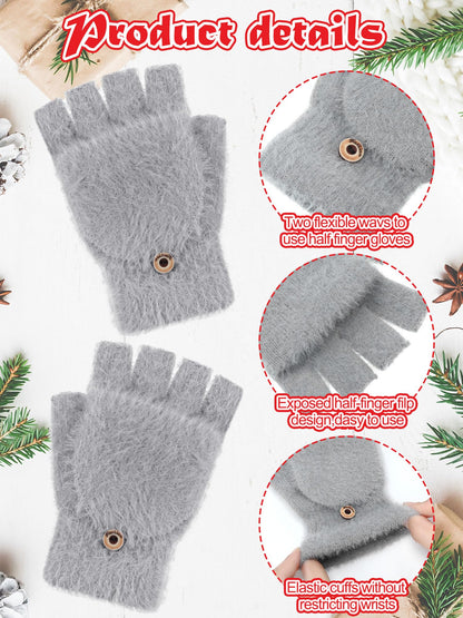 Geyoga 3er Pack Fingerlose Handschuhe mit Klappe Damen Winter Halbfinger Fäustlinge Handschuhe für Kinder