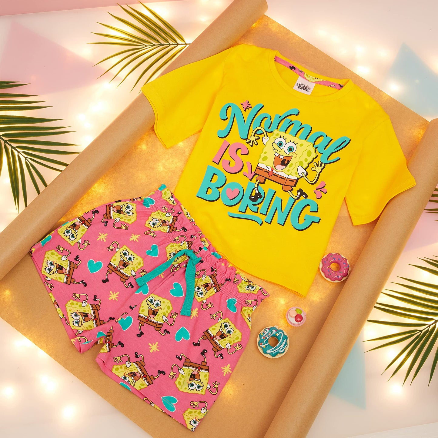 SPONGEBOB SQUAREPANTS Pyjama Kinder Teenager Weiche Mädchen Schlafanzug Kurz Sommer Lounge Set Geschenk für Mädchen