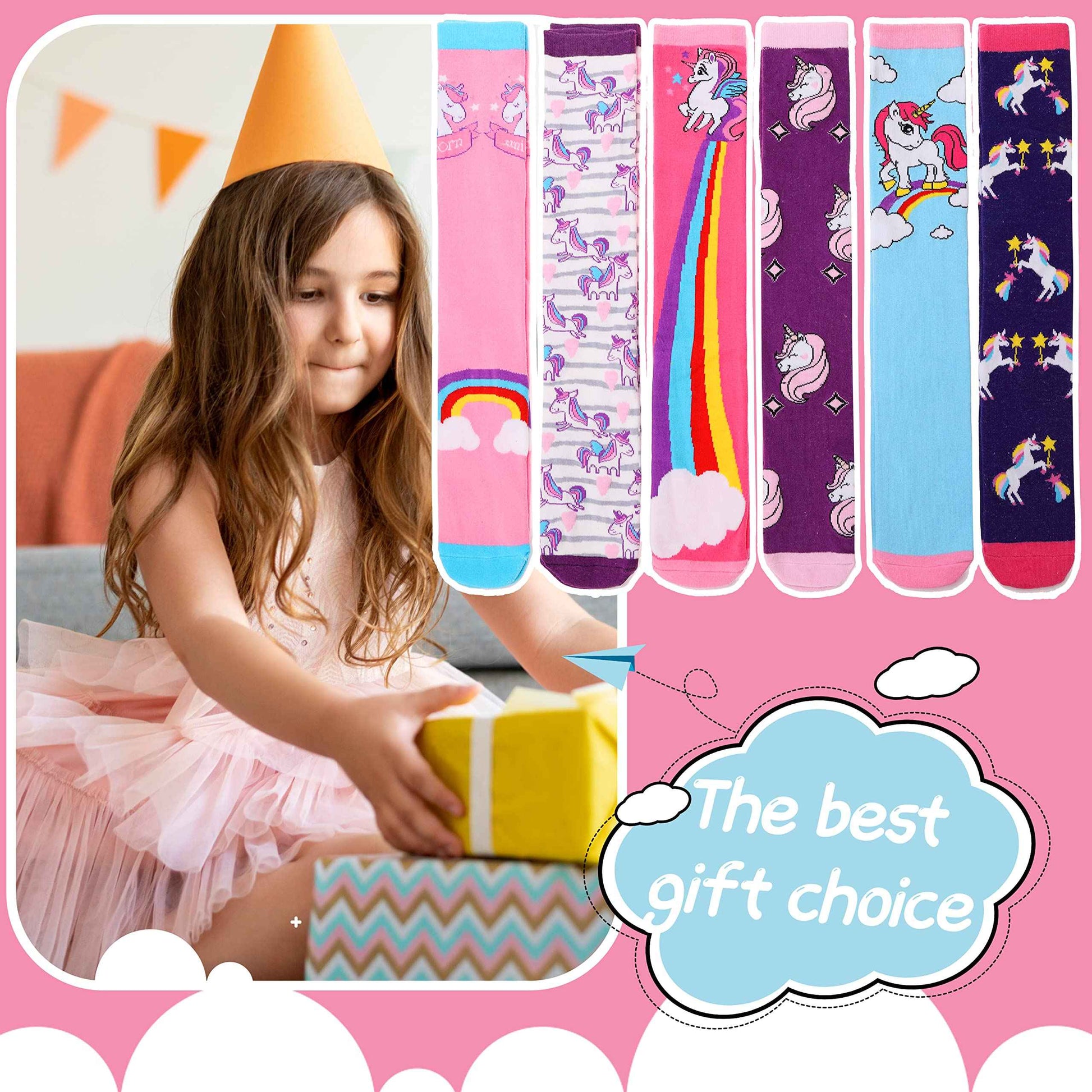 ANTSANG Girls' Knee Socks 6 Pairs for Children Gifts Long Funny Children's Socks Animal Cotton Socks 3-12 Years