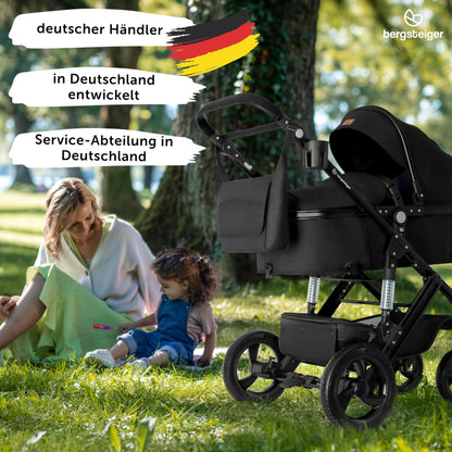 Bergsteiger Nizza 3 in 1 Kinderwagen, Kombikinderwagen Komplettset, Auto-Babyschale & Isofix Station, Babywanne & Buggy Sportsitz inklusive