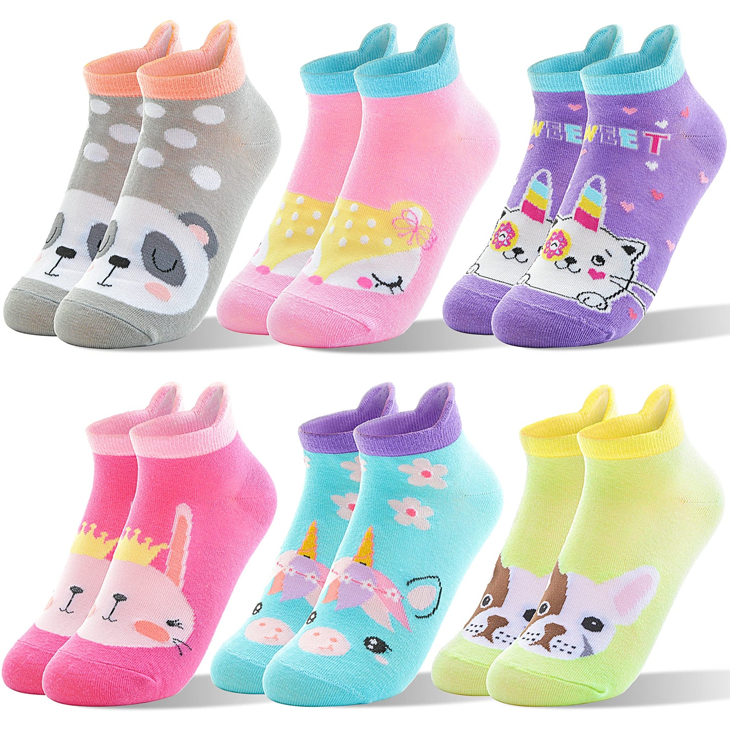 ANTSANG Kinder Lustige Socken Mädchen Sneaker Socken Kurze Einhorn Kindersocken Bunte Cartoon Baumwolle Kleinkind Socken 6 Paare
