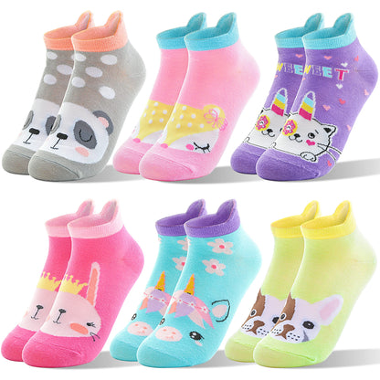 ANTSANG Kinder Lustige Socken Mädchen Sneaker Socken Kurze Einhorn Kindersocken Bunte Cartoon Baumwolle Kleinkind Socken 6 Paare