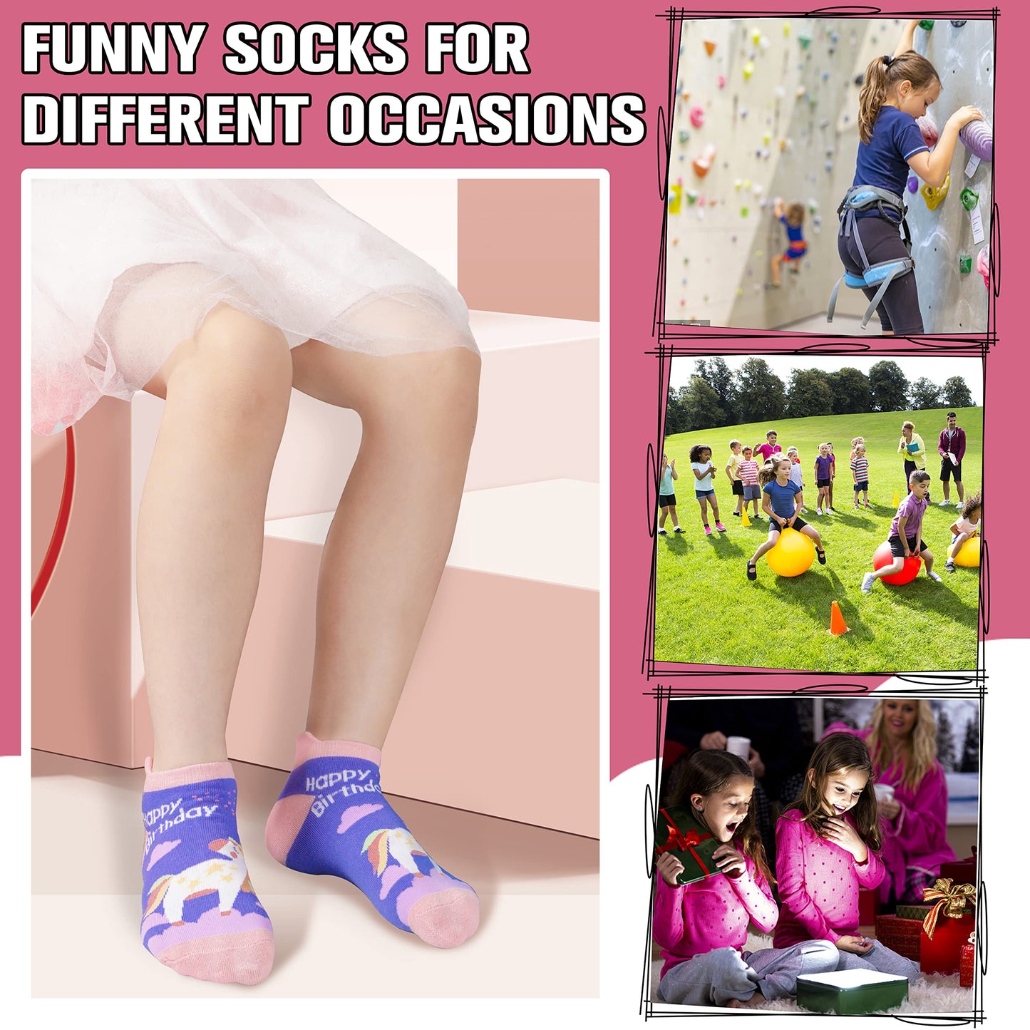 ANTSANG Kinder Lustige Socken Mädchen Sneaker Socken Kurze Einhorn Kindersocken Bunte Cartoon Baumwolle Kleinkind Socken 6 Paare