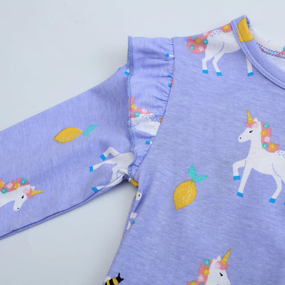 FILOWA Kleider für Mädchen Kinder Einhorn Blumen Stickerei Herz Druck Tier Sommerkleid Cartoon Kinderkleider Embroider Baumwolle Mädchenkleid Lange/Ärmellos Lässige Geburtstag Kinderkleidung,Gr.92-128
