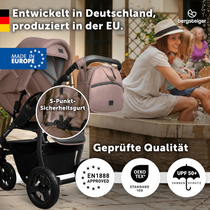 Bergsteiger Capri 3-in-1 Combination Pushchair - Baby Carrier, Sports Seat & i-Size Baby Seat, Pneumatic Tyres, Suspension, Height-Adjustable Handle, Foldable, Accessories