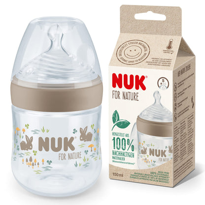 NUK for Nature Babyflaschen | mittelgroßer Trinksauger | 260 ml | Der Mutterbrust nachempfundener Anti-Colic Trinksauger ( Silikon) | Temperature Control | Nachhaltige Materialien | Grün