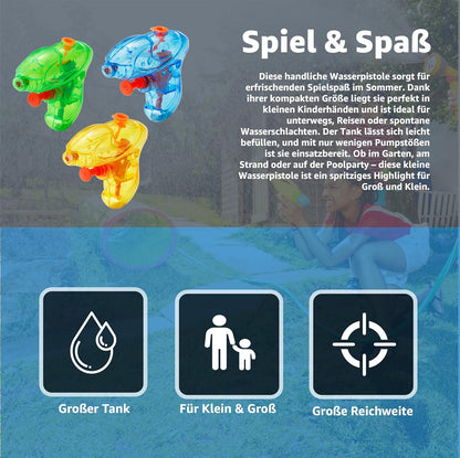 3er Wasserpistolen Set - ca. 15 cm mit großer Reichweite Wasserspritzpistole Spritzpistole klein mini für Kinder