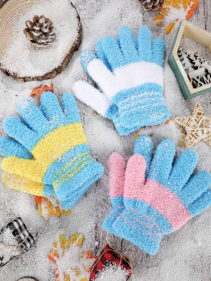 Geyoga 3 Paar Kinder Strickhandschuhe Winter Vollfinger Handschuhe