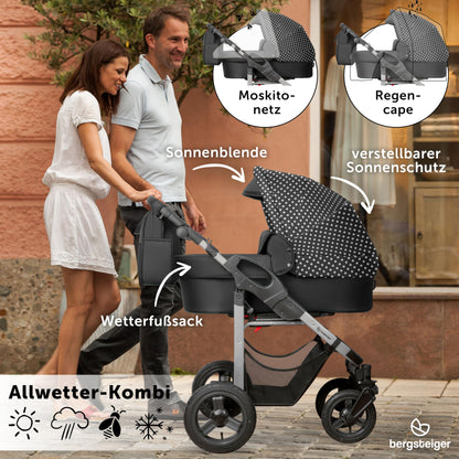 Bergsteiger Capri 3-in-1 Combination Pushchair - Baby Carrier, Sports Seat & i-Size Baby Seat, Pneumatic Tyres, Suspension, Height-Adjustable Handle, Foldable, Accessories