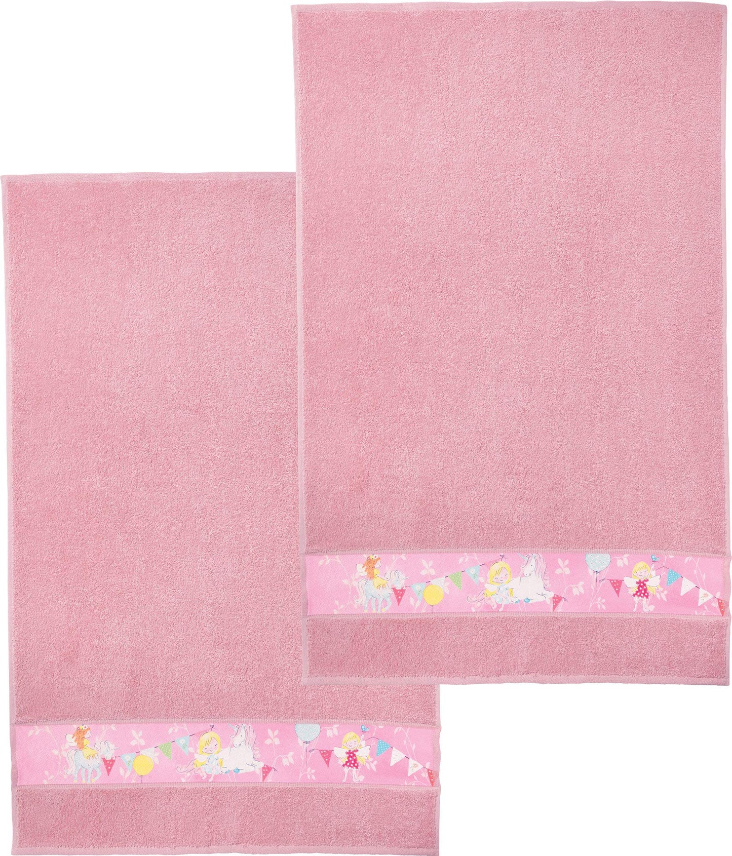 Erwin Müller Kinder-Waschhandschuh, Waschlappen, Frottier 2er-Pack rosa Größe 16x21 cm - angenehm weich, saugstark, langlebig, mit Webbordüre, Stickerei Elfen