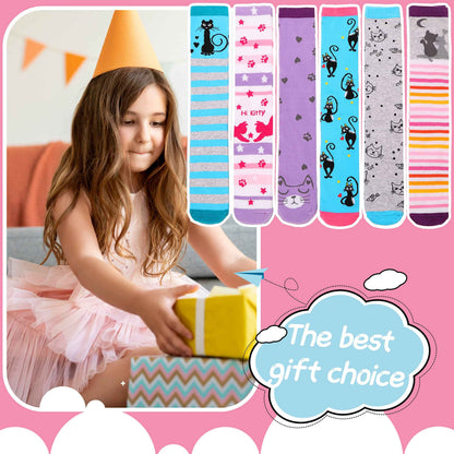 ANTSANG Girls' Knee Socks 6 Pairs for Children Gifts Long Funny Children's Socks Animal Cotton Socks 3-12 Years
