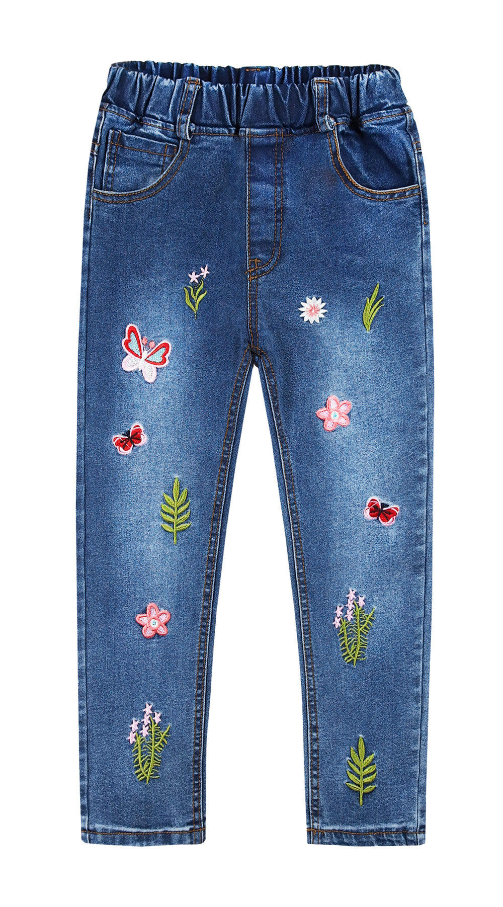 KIDSCOOL SPACE Girls Jeans Split Hem with RAL Edges Elastic Waist in High Elastic Wide Leg Denim Pants