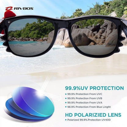 RIVBOS Rubber Sunglasses Children's Polarised UV400 Protection Flexible Glasses with Strap Boys Girls Baby and Children Age 3-10 RBK002-1