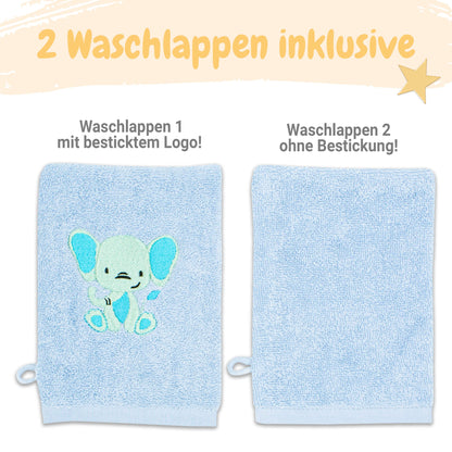 Babykajo Baby-Kapuzenhandtuch-Set mit 2 Waschlappen, Öko-Tex Standard 100 zertifiziert, weiches Frottee-Babyhandtuch mit Kapuze, 80 x 80 cm