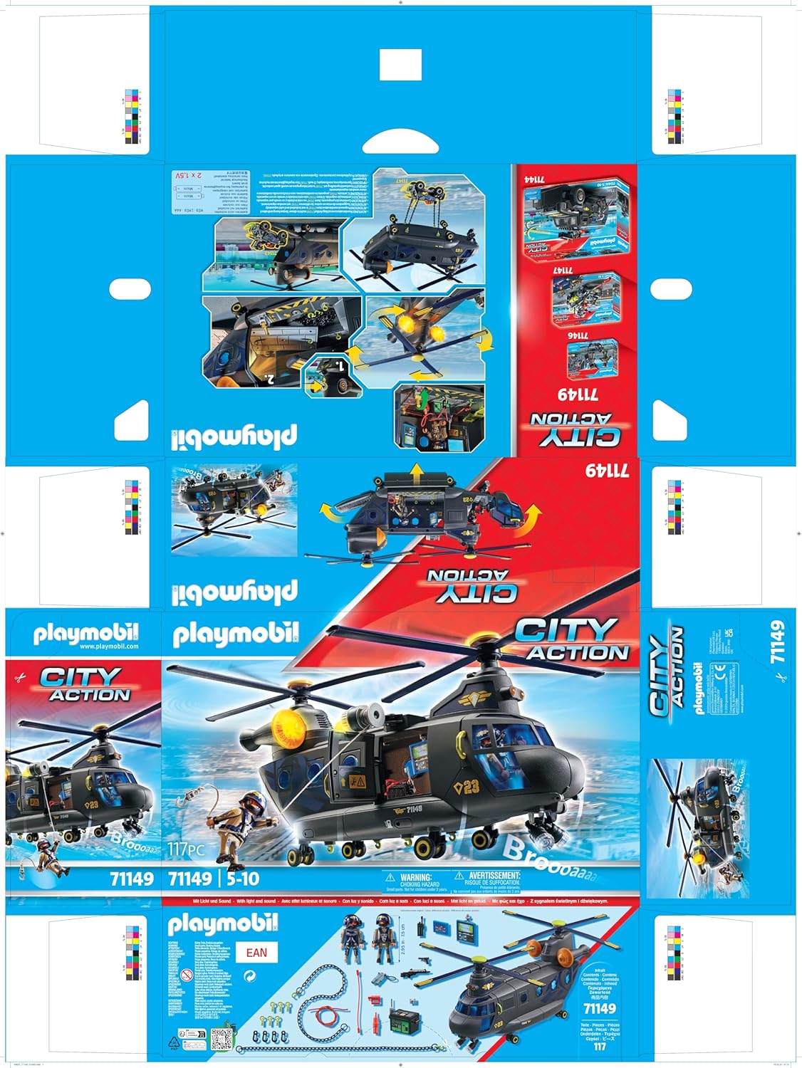 PLAYMOBIL City Action 71149 SWAT-Rettungshelikopter, detailreicher SWAT-Rettungshelikopter mit Licht- und Soundmodul, Spielzeug für Kinder ab 5 Jahren