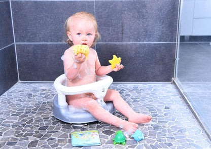 Rotho Babydesign Badewannensitz 3-farbig mit grauem Boden - Rutschfeste und hoher Sitzkomfort mit Kindersicherung - Sitzhilfe - Badesitz