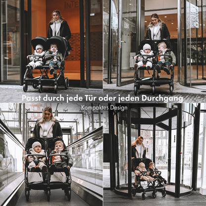 Deryan XP X2 Kinderwagen Buggy 2 in 1 - Buggy klein zusammenklappbar - Geburt bis 4 Jahre - Baby Wagen pro Sitz belastbar bis 22kg - Kinderbuggy klappbar - KOMPAKT & FALTBAR - Grau
