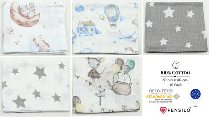 FENSILO - Mulltücher - Mullwindeln - 10er Pack 70x80 cm - Stoffwindeln, Made IN EU, schadstoffgeprüft - Spucktücher Set für Mädchen – Baby Mullwindeln- Rosa - Oeko-TEX Zertifiziert