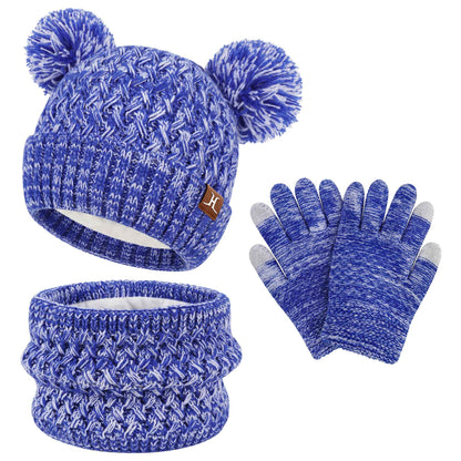 Children's Winter Hat Loop Scarf Touchscreen Gloves Set 2 3 4 5 6 7 Years Toddler Winter Hat Beanie Tube Scarf Knitted Pom Hats Gift Girls Boys