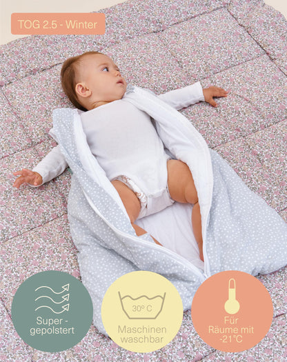 molis&co - Baby Sleeping Bag 2.5 TOG - All-Year Sleeping Bag - Baby Sleeping Bag Newborn - 100% Cotton (Oeko-Tex 100), Sleeveless Winter Sleeping Bag Padded - Premium Quality - Colima (70 cm)
