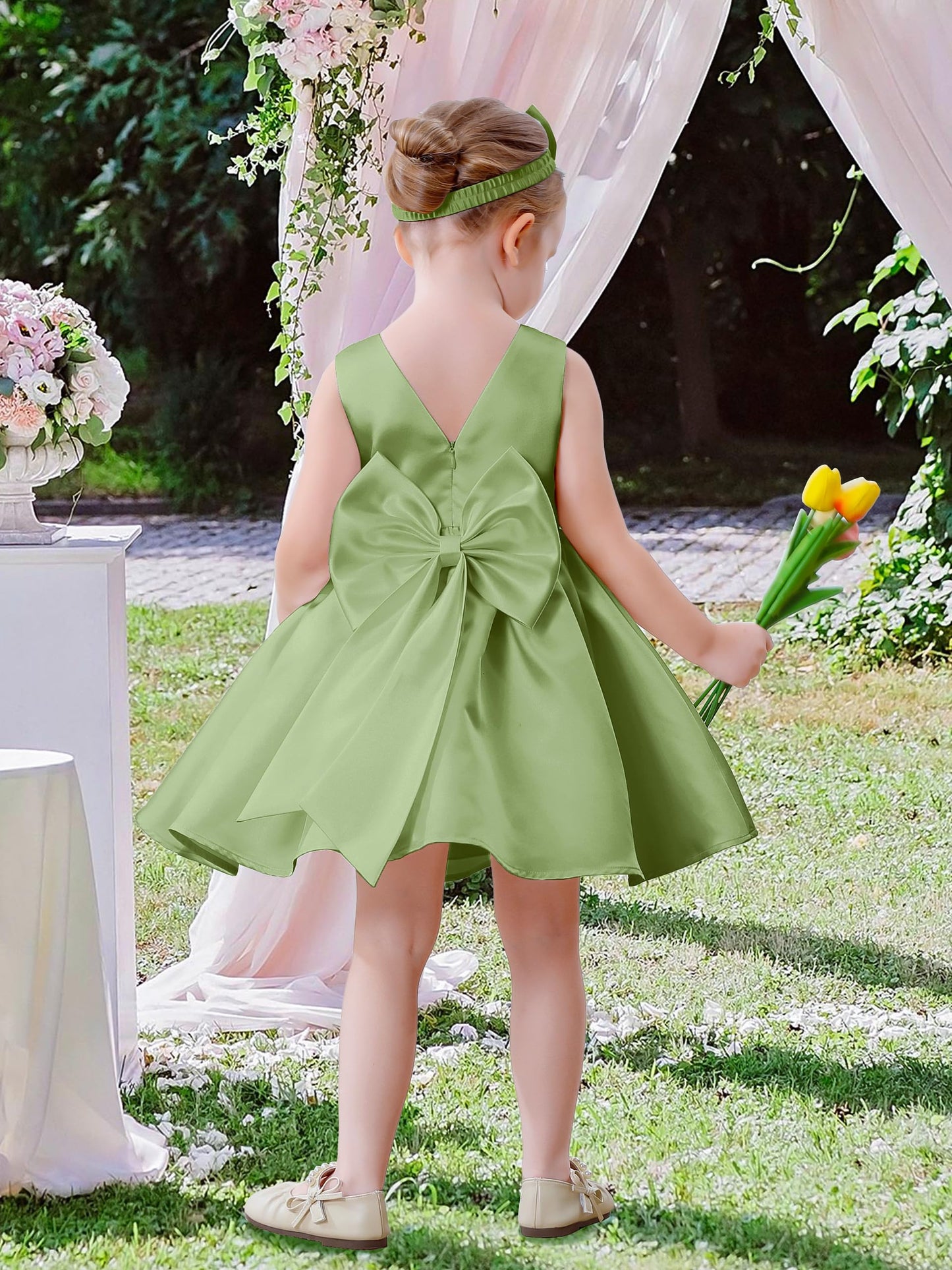Baby Mädchen Kleid Satin Bowknot A-Linie Taufe Kleid Ärmellos Kleinkind Prinzessin Geburtstag Kleider Kinder Hochzeit Blumenmädchen Kleid Festliche Party Kleid