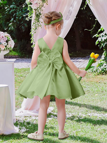 Baby Mädchen Kleid Satin Bowknot A-Linie Taufe Kleid Ärmellos Kleinkind Prinzessin Geburtstag Kleider Kinder Hochzeit Blumenmädchen Kleid Festliche Party Kleid