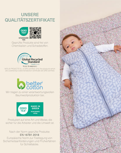 molis&co - Baby Sleeping Bag 2.5 TOG - All-Year Sleeping Bag - Baby Sleeping Bag Newborn - 100% Cotton (Oeko-Tex 100), Sleeveless Winter Sleeping Bag Padded - Premium Quality - Colima (70 cm)