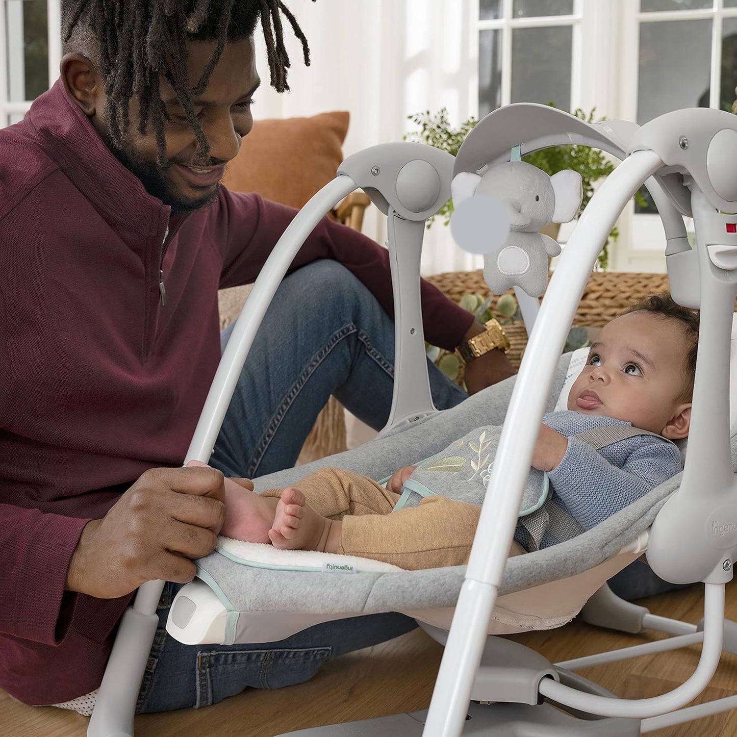 Ingenuity ConvertMe 2-in-1 Baby Swing & Rocker Baby Rocker Electric Portable Vibrations Nature Sounds 0-9 Months Max 9kg - Swell