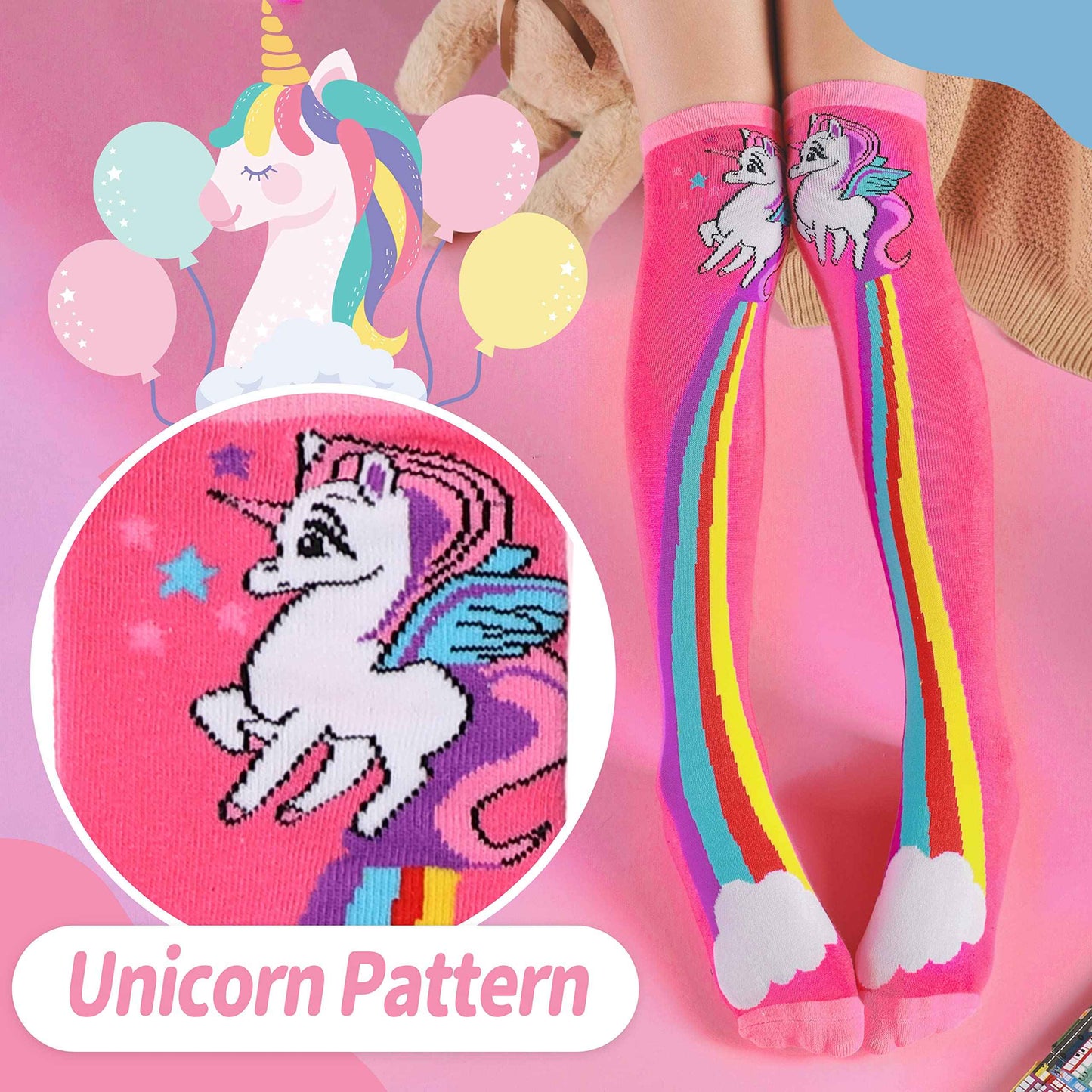 ANTSANG Girls' Knee Socks 6 Pairs for Children Gifts Long Funny Children's Socks Animal Cotton Socks 3-12 Years