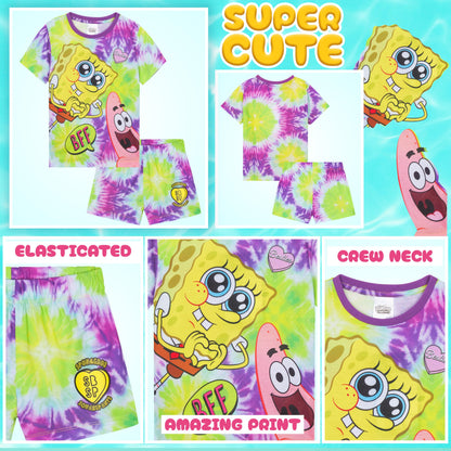 SPONGEBOB SQUAREPANTS Pyjama Kinder Teenager Weiche Mädchen Schlafanzug Kurz Sommer Lounge Set Geschenk für Mädchen