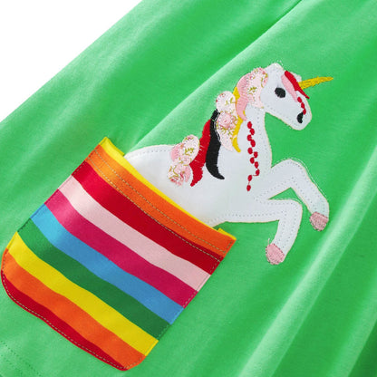 SFreeBo Girls Dresses Unicorn Rainbow Dress Kids Girls Gift Cotton Colourful Dresses for Girls 104 110 116 122 128