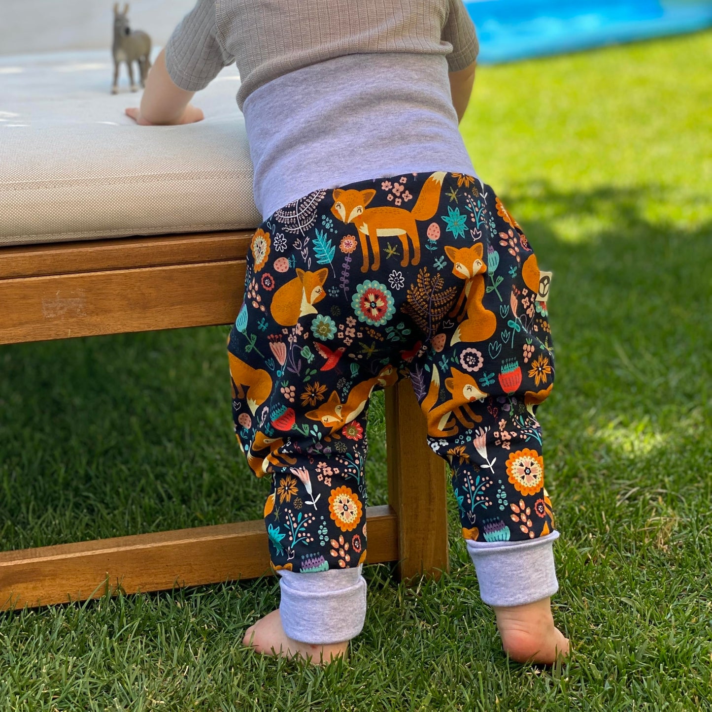 Growing Baby Baggy Trousers Made of Cotton Jersey - Handmade Growing Trousers Baby Trousers for Boys - Sizes 50-74 | 68-86 | 92-104 (Mini Rainbow Brown, 50-74)