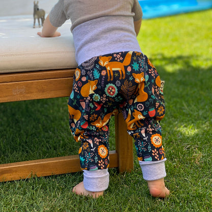 Growing Baby Baggy Trousers Made of Cotton Jersey - Handmade Growing Trousers Baby Trousers for Boys - Sizes 50-74 | 68-86 | 92-104 (Mini Rainbow Brown, 50-74)