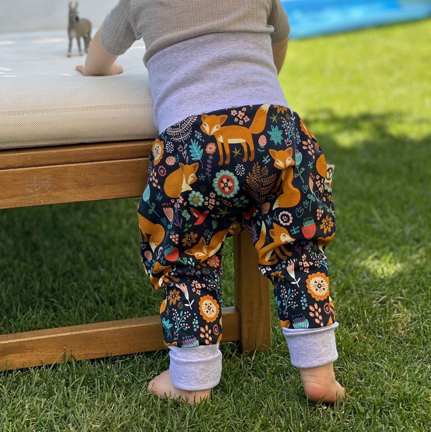 Growing Baby Baggy Trousers Made of Cotton Jersey - Handmade Growing Trousers Baby Trousers for Boys - Sizes 50-74 | 68-86 | 92-104 (Mini Rainbow Brown, 50-74)