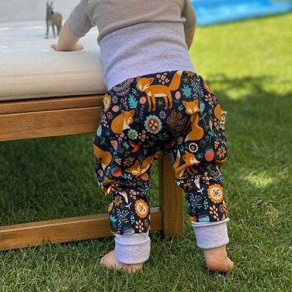 Growing Baby Baggy Trousers Made of Cotton Jersey - Handmade Growing Trousers Baby Trousers for Boys - Sizes 50-74 | 68-86 | 92-104 (Mini Rainbow Brown, 50-74)