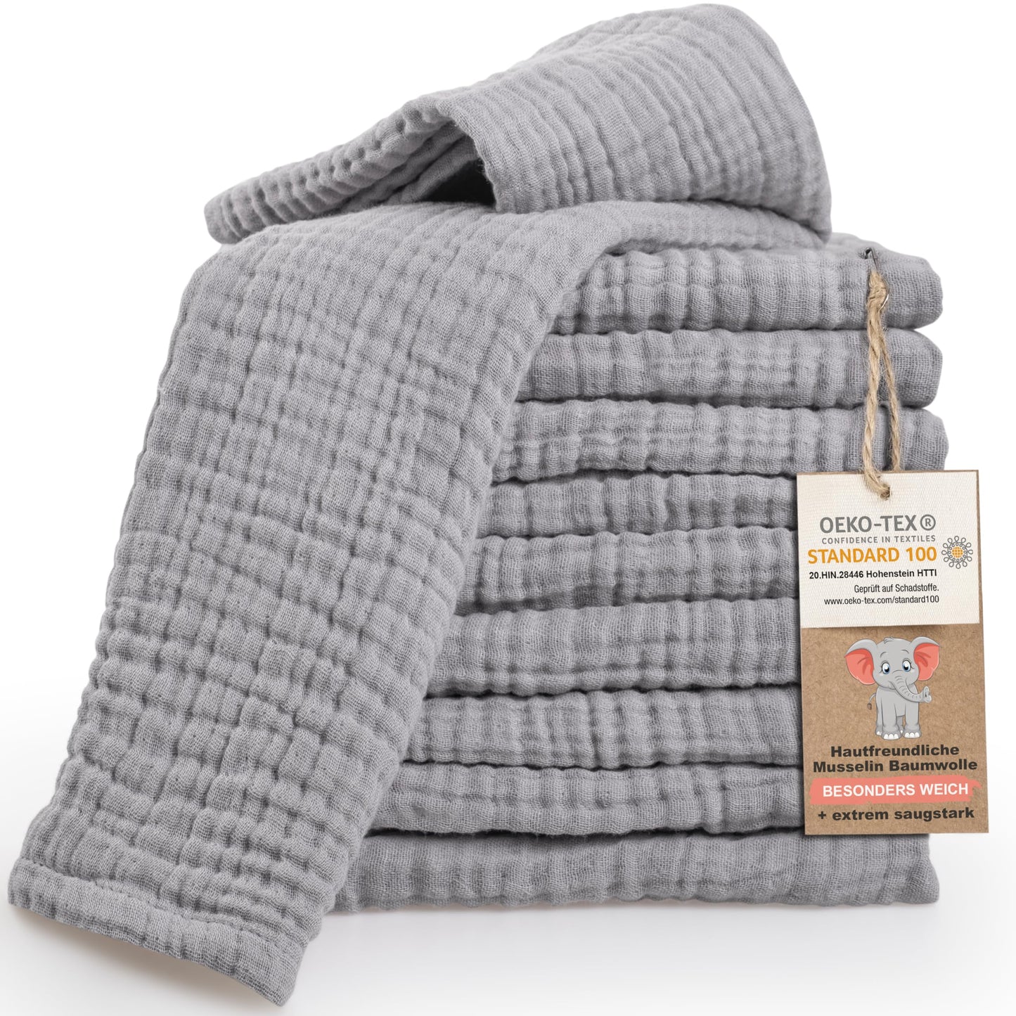 LAYNENBURG 10er-Set Premium Spucktücher Baby aus extra weichem Musselin - 100% Baumwolle - 30x50cm - Oeko Tex 100 - Musselin-tücher als Mulltücher, Mullwindeln oder Stoffwindeln (weiß)