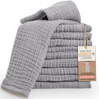 LAYNENBURG 10er-Set Premium Spucktücher Baby aus extra weichem Musselin - 100% Baumwolle - 30x50cm - Oeko Tex 100 - Musselin-tücher als Mulltücher, Mullwindeln oder Stoffwindeln (weiß)