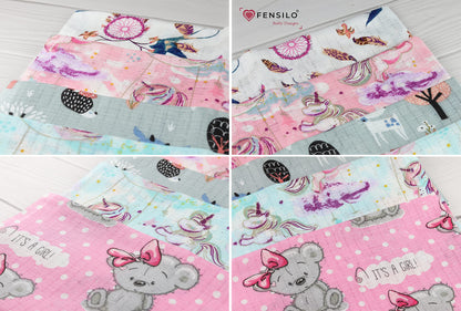 FENSILO - Mulltücher - Mullwindeln - 10er Pack 70x80 cm - Stoffwindeln, Made IN EU, schadstoffgeprüft - Spucktücher Set für Mädchen – Baby Mullwindeln- Rosa - Oeko-TEX Zertifiziert