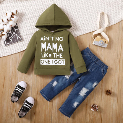 SOLOYEE Baby Boys Outfits Clothing Sets Toddler Clothing Boy 1-5 Years Letter Pattern Long Sleeves with Hood Sweatshirt and Baby Jeans Boy 2-Piece Set