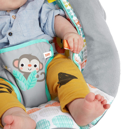 Bright Starts, Babywippe Babyschaukel mit beruhigenden Vibrationen, Babysitz, Musik, abnehmbarer Spielbügel, 0-6 Monate, bis zu 20 lbs (Whimsical Wild)