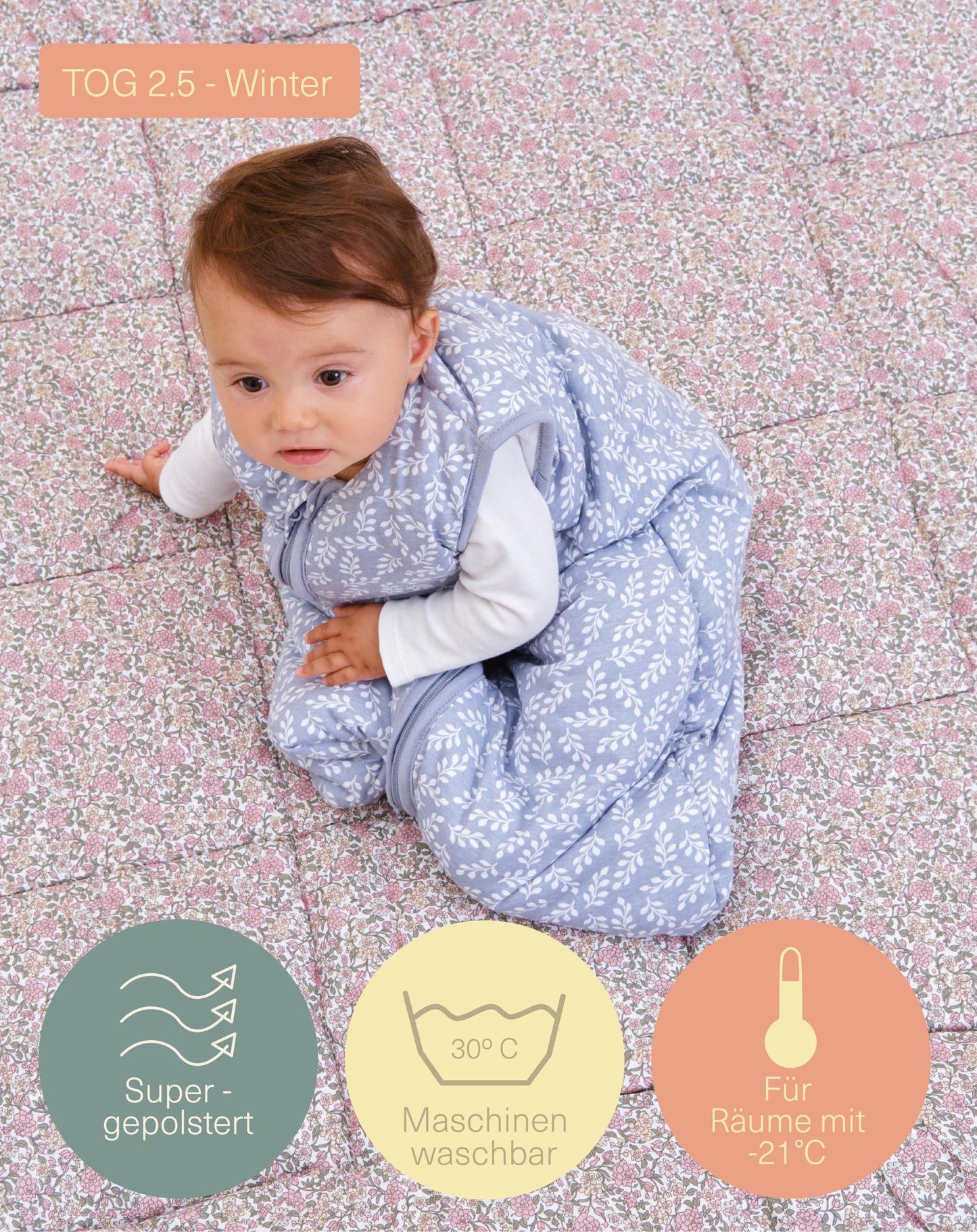 molis&co - Baby Sleeping Bag 2.5 TOG - All-Year Sleeping Bag - Baby Sleeping Bag Newborn - 100% Cotton (Oeko-Tex 100), Sleeveless Winter Sleeping Bag Padded - Premium Quality - Colima (70 cm)